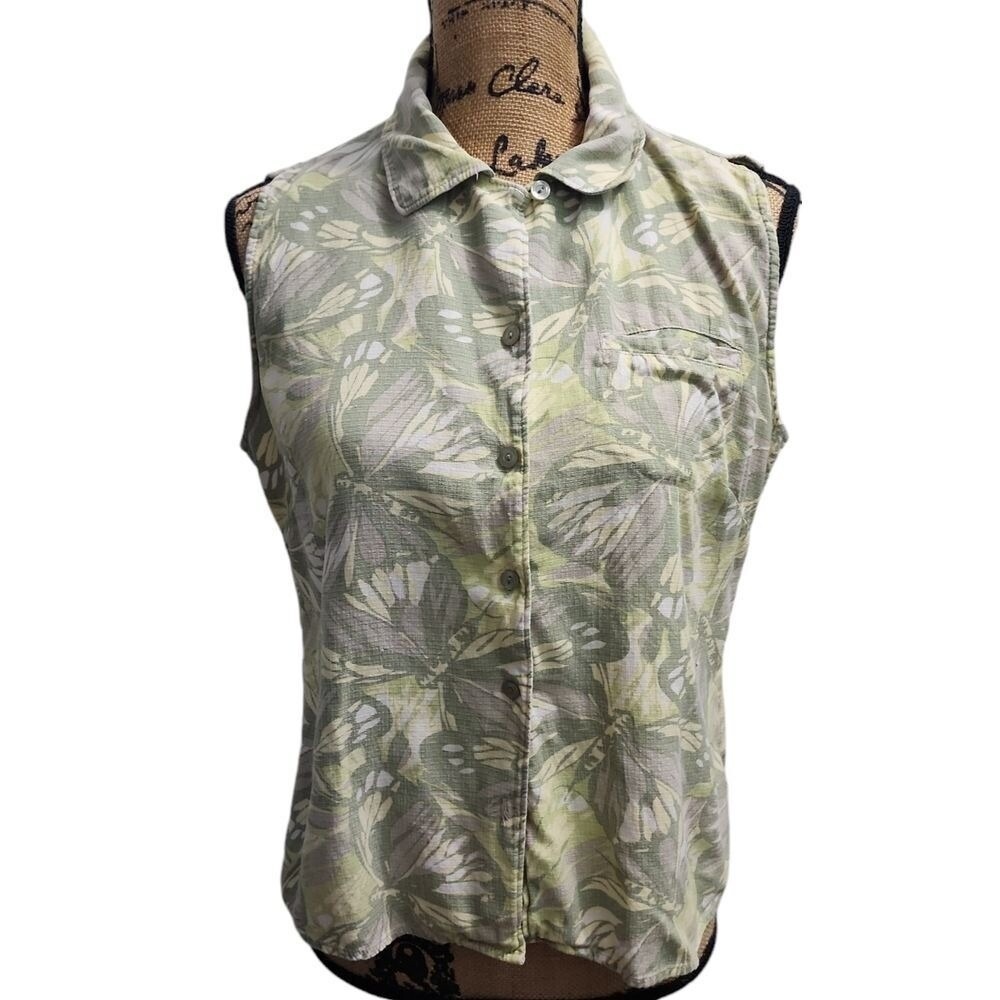 Woolrich Butterfly Print Sleeveless Button Down Top Casual Shirt